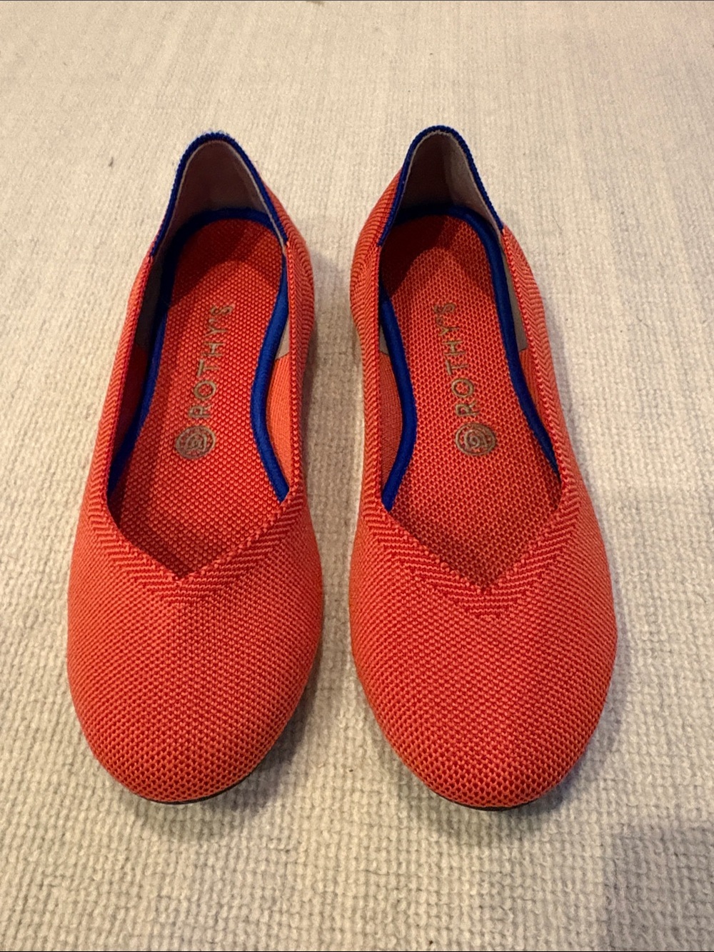 Rothy’s The Point Persimmon Marine Strip. Vibrant Orange, 9.